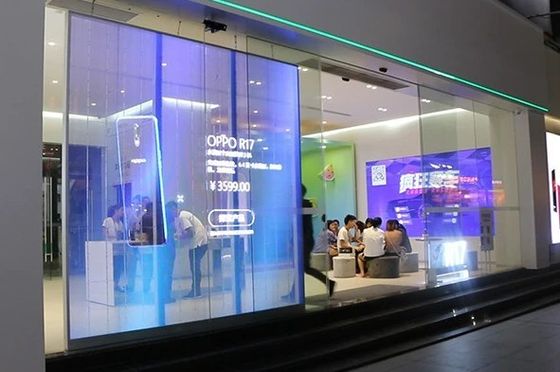 ISO14001 Interactief Creatief Transparant LED Raamdisplay ODM Voor Winkelcentra